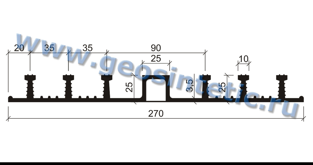 Гидрошпонка АКВАСТОП ДО-270/25-6/25 (резиновая EPDM) Гидроизоляционная шпонка деформационная опалубочная ТУ 5772-001-58093526-11, м.п.