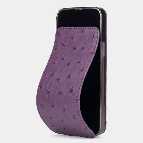 Чехол для iPhone 14 Pro из кожи страуса, фиолетового цвета