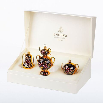 Набор стеклянных елочных игрушек Чаепитие, 3 шт, подвеска