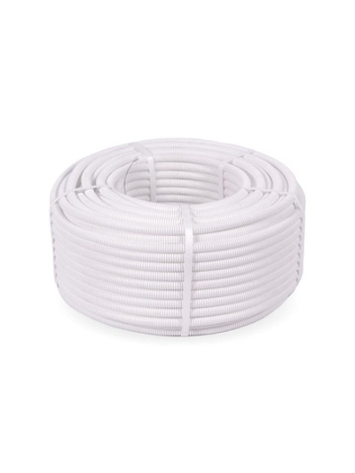 Труба гофрированная ПЛЛ легкая d16мм с протяжкой безгалоген. (HF) (НГ) бел. (уп.100м) Промрукав PR02.0214