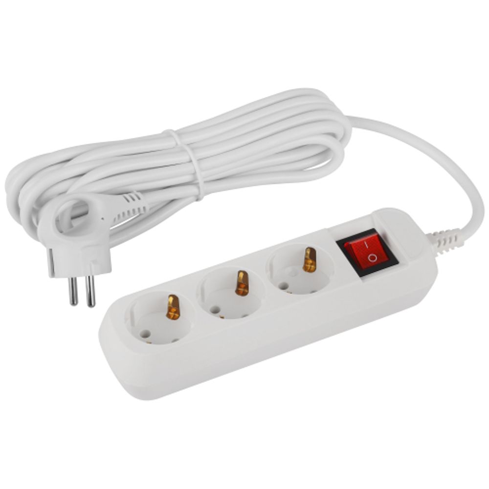 Удлинитель электрический ЭРА UDL-16-350-ES Greenline 3 розетки с заземлением с выключателем 5м ПВС 3x1мм2 | Бытовые удлинители