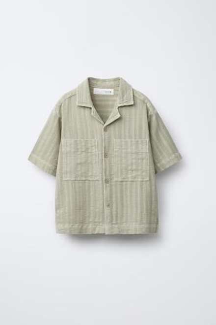 ZARA РУБАШКА ИЗ РЕЛЬЕФНОЙ ТКАНИ, СВЕТЛО-ЗЕЛЕНЫЙ