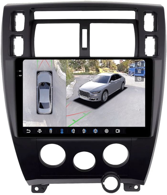 Магнитола для Hyundai Tucson 1 2004-2009 (рамка черная) - FarCar BX3037M-360 монитор 10.36" 2K QLED на Android 13, Быстрая, CarPlay, 4G SIM-слот, 4 камеры в комплекте