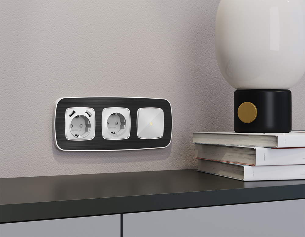 MO402050 Комплект механизма 1-кл выключателя с самовозвратом с подсветкой 3200K OMEGA Серебро глянец QUANT (OP4020, VM113, G11Y)