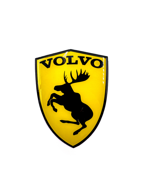 Наклейка Лось/Volvo щит желтая объемная полиуретановая (шильдик Вольво 10х7 см)