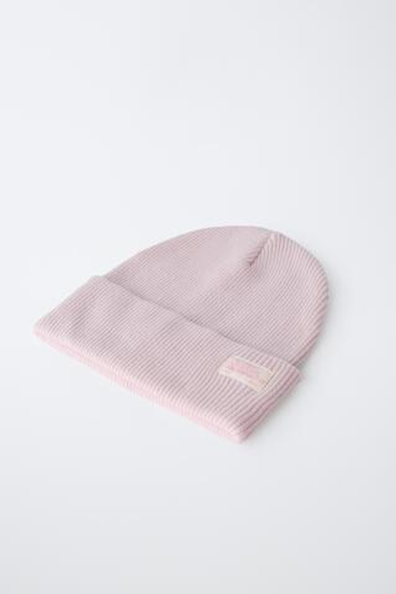 ZARA ТРИКОТАЖНАЯ ШАПКА В РУБЧИК С ЭТИКЕТКОЙ, ПАСТЕЛЬНО-РОЗОВЫЙ