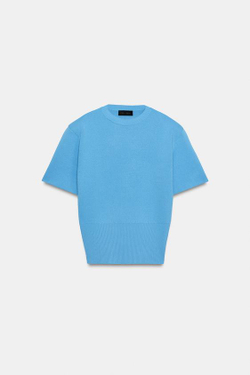 ZARA ТРИКОТАЖНЫЙ ТОП С ПОДПЛЕЧНИКАМИ, СИНИЙ