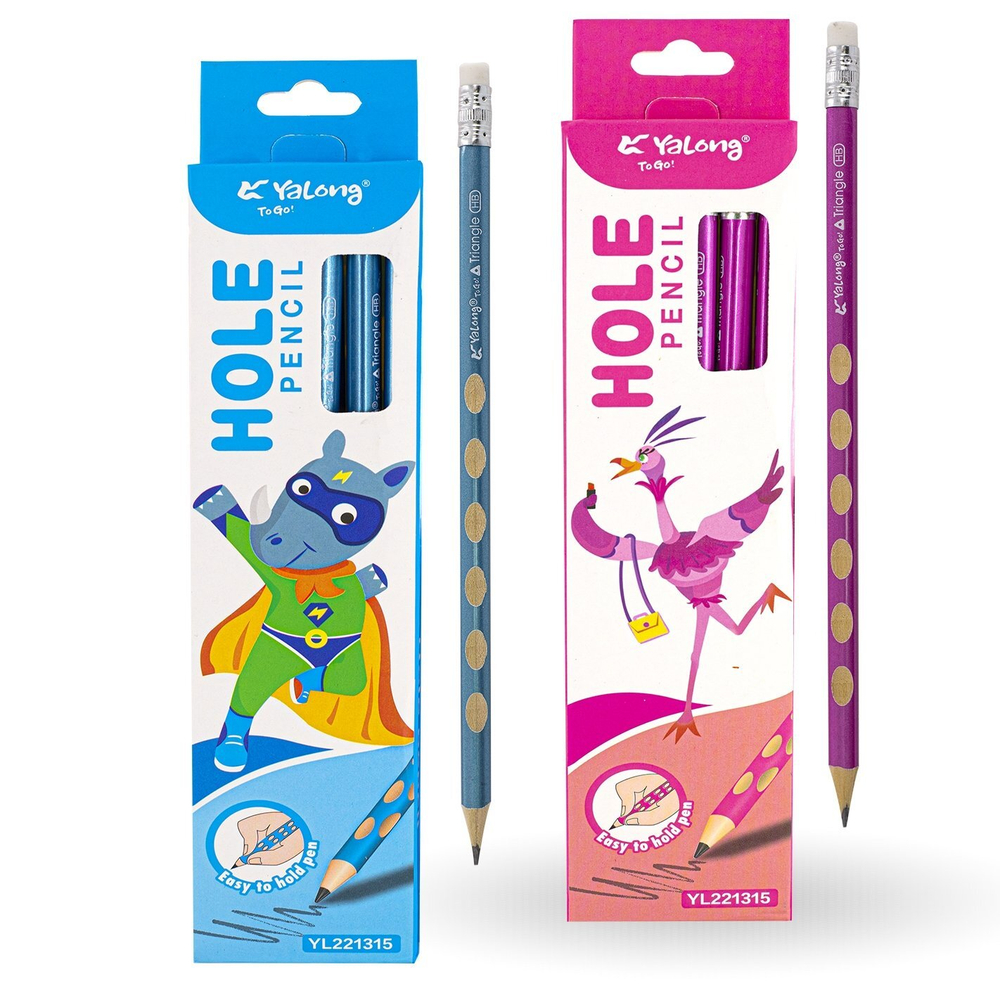 Набор ч/г карандашей, Yalong HB, "Веселый спорт", дерево, c ластиком, трехгранный, заточенный, вырубка, корпус ассорти, металлик, 12 шт/уп, европодвес