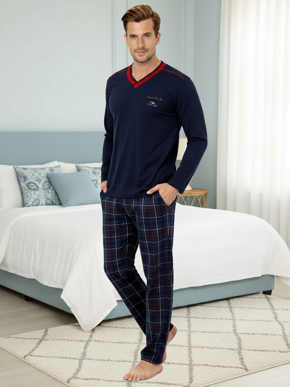 Пижама со штанами с длинным рукавом домашняя одежда костюм