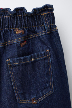 ZARA ДЖИНСЫ-КЮЛОТЫ С ВЫШИВКОЙ В ВИДЕ СОБАКИ, СИНИЙ