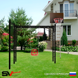 Уличная шведская стенка Sv Sport рукоход с комплектом турник прямой У5382К (Турник/Со спинкой/Щит баскет/Канат/кольца/лестница)
