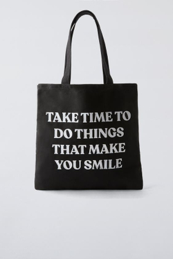 ZARA СУМКА-ШОПЕР ИЗ ХЛОПКА, ЧЕРНЫЙ