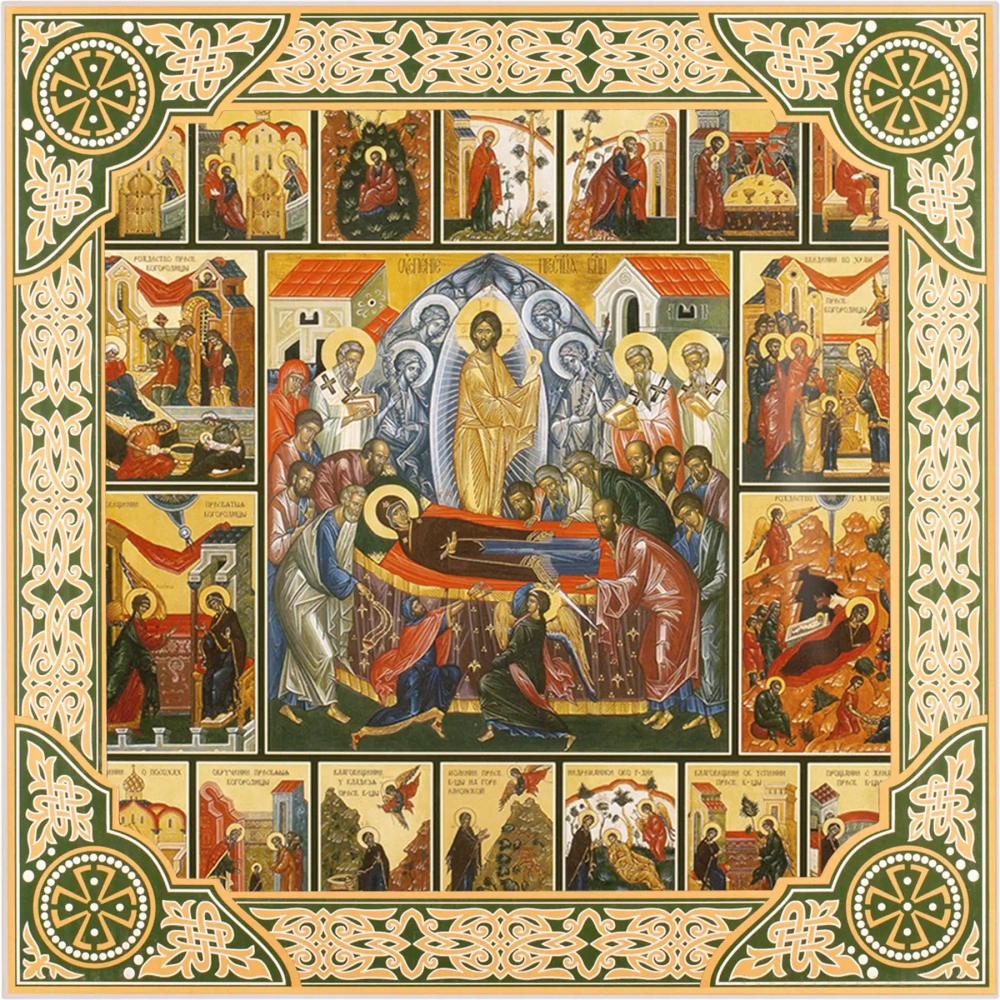 Икона "Успение Пресвятой Богородицы" с житиями, рама 28х28, в коробке