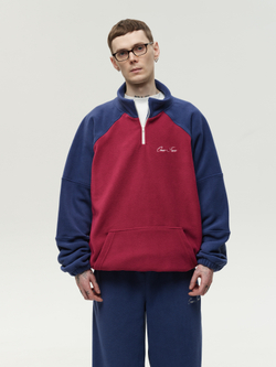 Drawstring Half-Zipped Sweatshirt Raspberry-Navy Smoke
