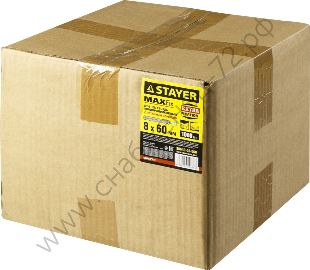 STAYER 8 x 60 мм, потайный бортик, дюбель-гвоздь полипропиленовый, 1000 шт (30640-08-060)