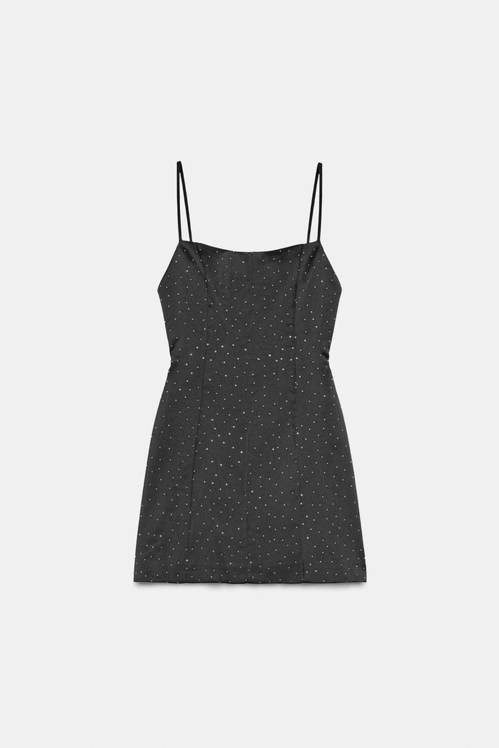 ZARA КОРОТКОЕ АТЛАСНОЕ ПЛАТЬЕ СО СТРАЗАМИ, ЧЕРНЫЙ