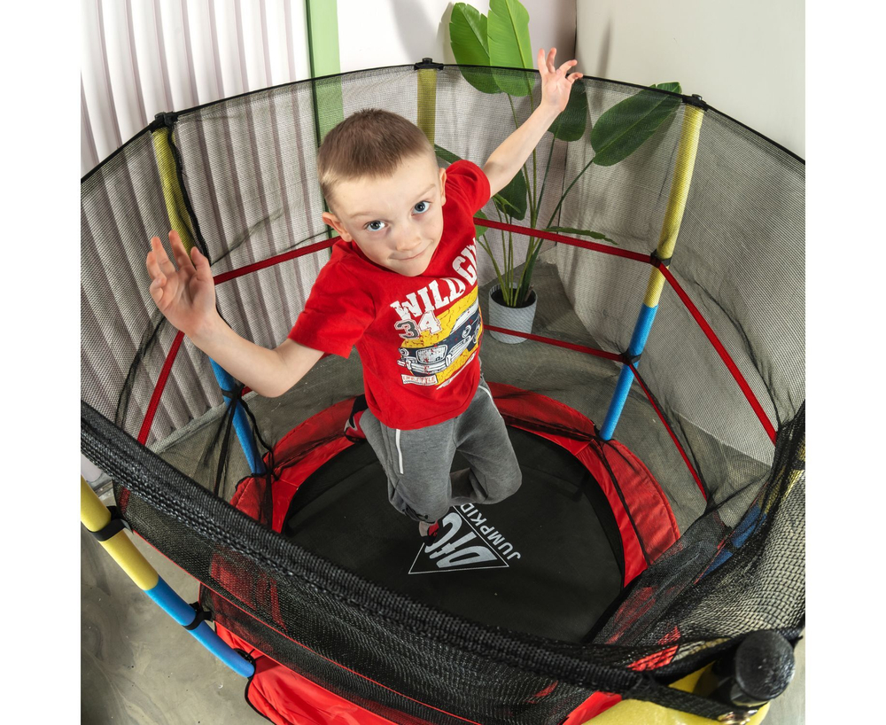 Батут DFC JUMP KIDS 55" красный с желто-синими стойками