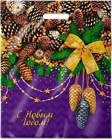 Новогодние пакеты "Блестящие шишки" 38х47+6см 60мкм (50/500шт)