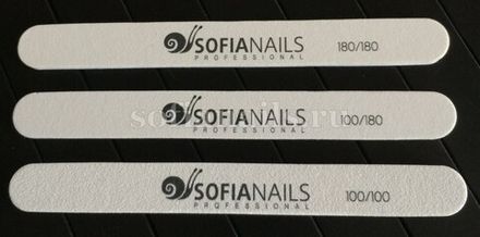 SofiaNails Пилка белая прямая Корея, 100/180гр