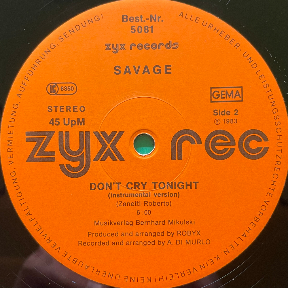 Savage ‎– Don't Cry Tonight (Германия 1983г.) 12", 45 RPM