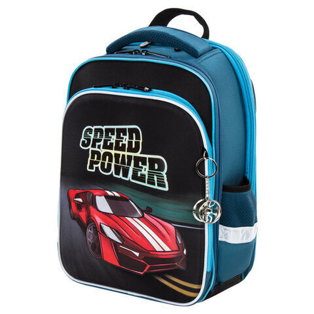 Ранец BRAUBERG QUADRO, 3 отделения, с брелком, "Speed power", 37х28х18 см, 229955