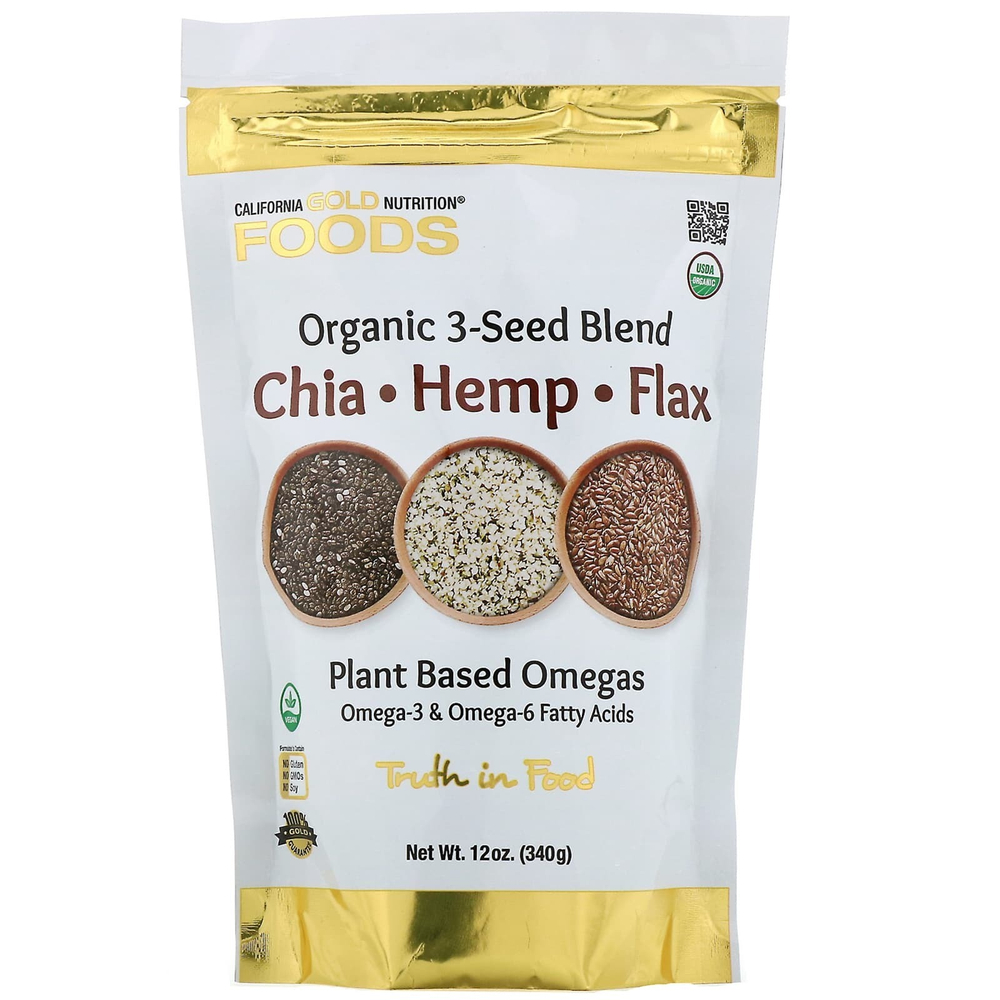 California Gold Nutrition, смесь 3 видов органических семян, растительные омега-кислоты, с древними семенами чиа, конопли и льна, 340 г (12 унций)