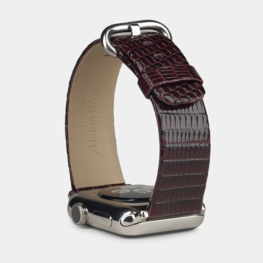 Ремешок для Apple Watch 44/45/46 mm из кожи ящерицы, бордового цвета