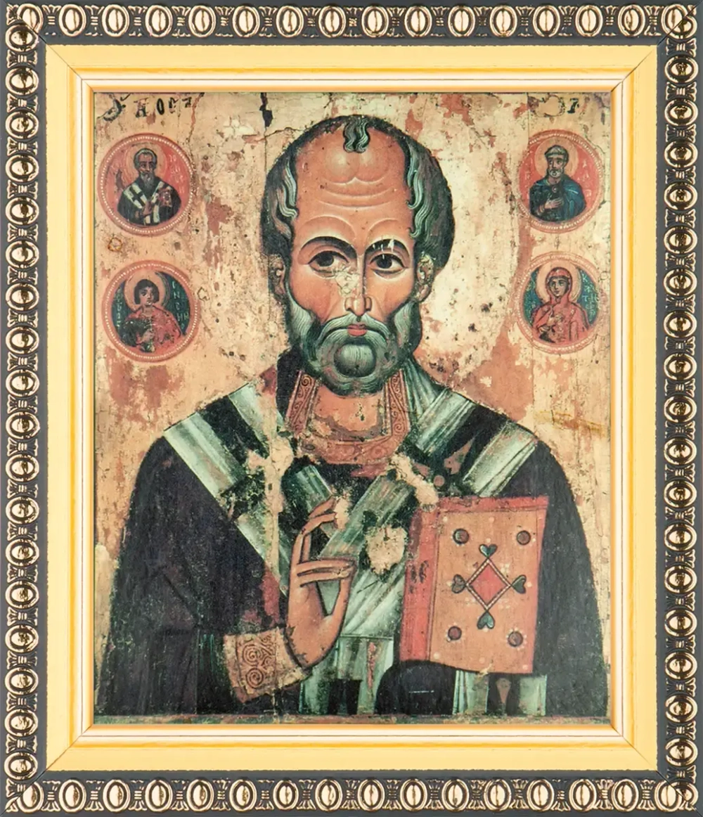 Икона "Николай Чудотворец" (поясн., стар. образ) 10х12 в раме 13х15