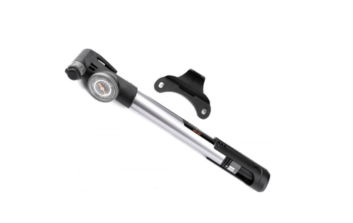 Насос GIYO ручной ниппель AV/FV с манометром Т-образная ручка max 120 psi/8 bar 28см алюминий/пластик серебристый