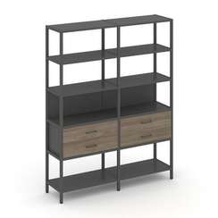 Shelf System Двухсекционный стеллаж пятиярусный с ящиками SN.STM-522 Антрацит/Вяз Благородный/Металл