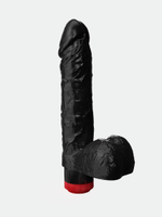 Чёрный виброфаллос с пышной мошонкой - 16 см. (Цвет: черный)