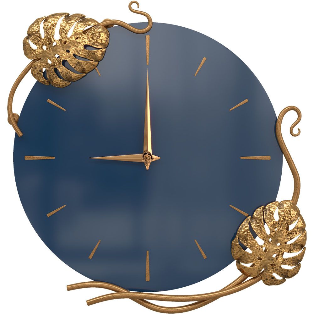 Часы настенные Monstera Deliciosa (Монстера) Колор Королевский синий Амбер