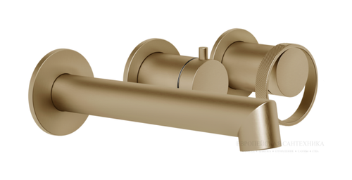Смеситель для ванны Gessi Anello, настенный, с изливом и переключателем, встраиваемый, цвет Warm Bronze Brushed PVD