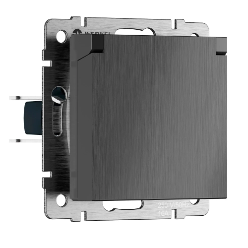 Розетка влагозащищенная с заземлением, защитной крышкой и шторками N (графит рифленый) W1171204