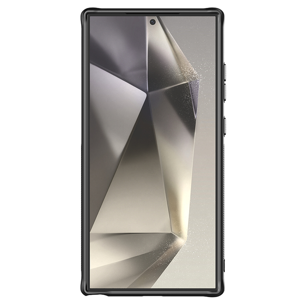 Чехол прозрачный тонированный (Dark night black) от Nillkin с металлической откидной крышкой для камеры на Samsung Galaxy S24 Ultra, серия Iceblade Prop Case