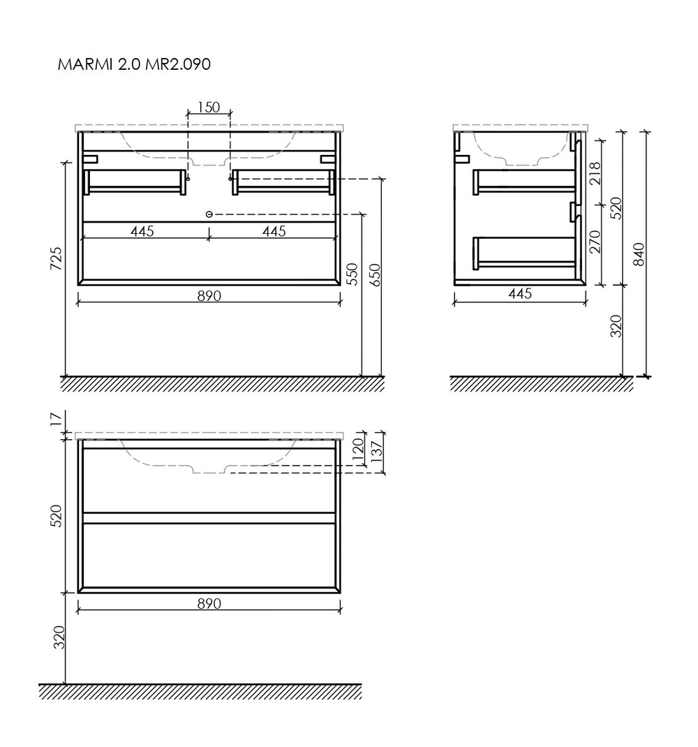 Тумба с раковиной Sancos Marmi 2.0 90 см MR2.090ECH дуб чарльстон