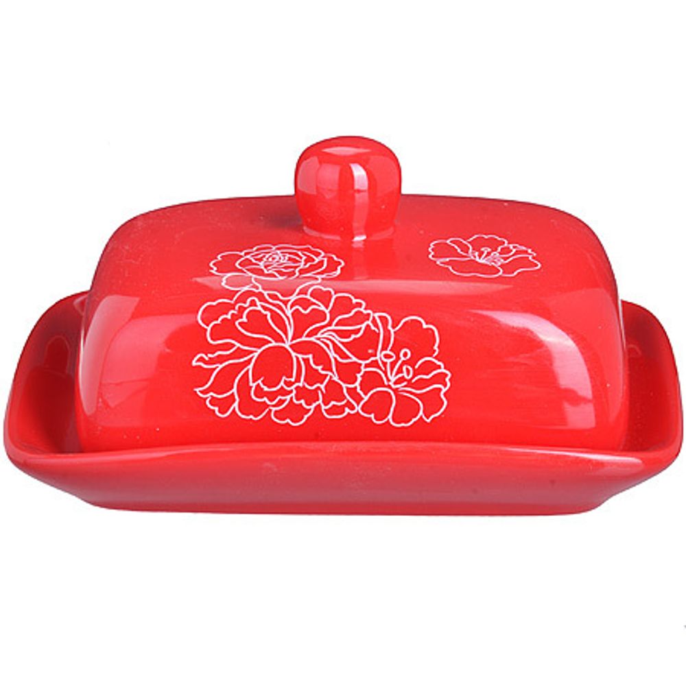 Маслёнка с крышкой Loraine 25831 Красный Узор