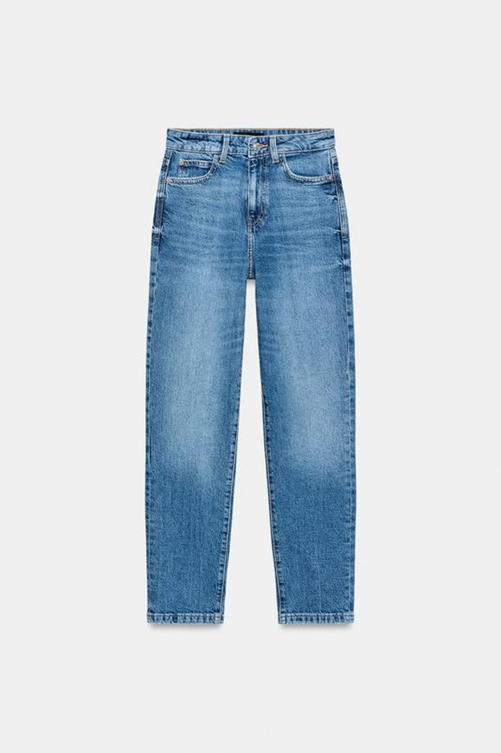 ZARA ДЖИНСЫ Z.01 MOM FIT С ВЫСОКОЙ ПОСАДКОЙ, ВЫЦВЕТШИЙ СИНИЙ