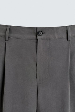 ZARA СТРУЯЩИЕСЯ БРЮКИ СО СКЛАДКАМИ, СЕРО-КОРИЧНЕВЫЙ
