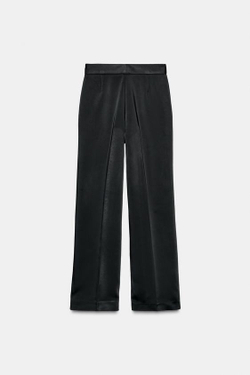ZARA АТЛАСНЫЕ БРЮКИ СО СКЛАДКАМИ И ВЫСОКОЙ ПОСАДКОЙ, ЧЕРНЫЙ