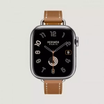 Apple Watch Series 9 Hermes 41 mm, тонкий кожаный ремешок коричневого цвета