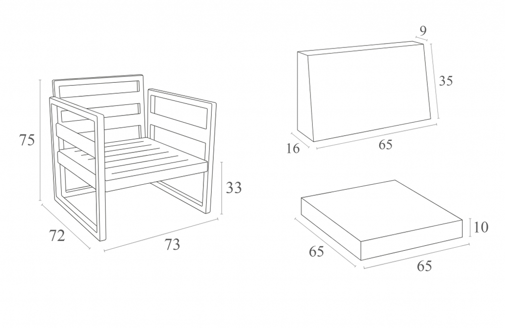 Кресло пластиковое с подушками Siesta Contract Mykonos, белый, темно-серый