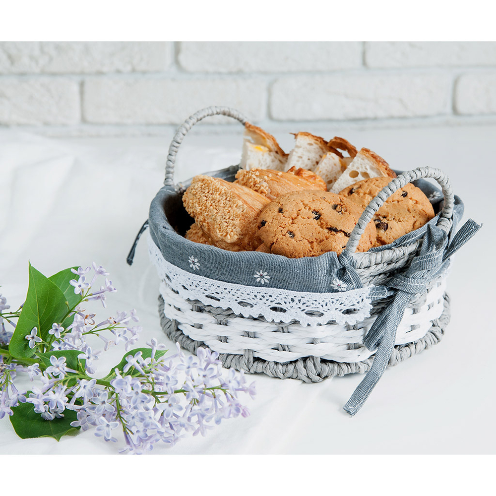 Корзина 21х8.5 см, плетен, металл каркас и текс вставк, с ручками, Y028-1