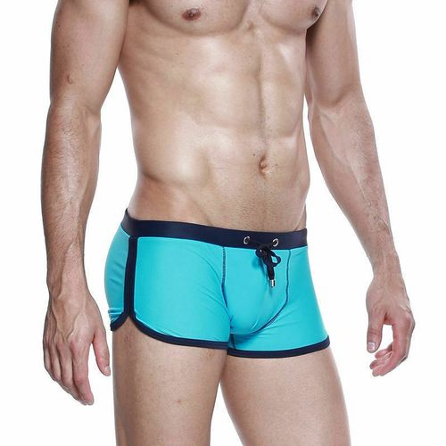 Мужские плавки боксеры  бирюзовые с синим поясом Seobean Surf Swim Boxers