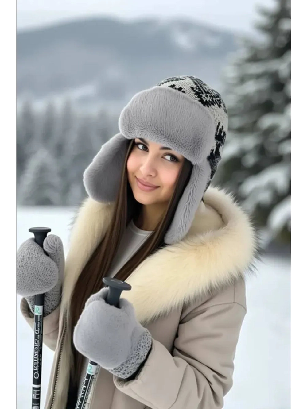 шапка зимняя ушанка вязаная с мехом