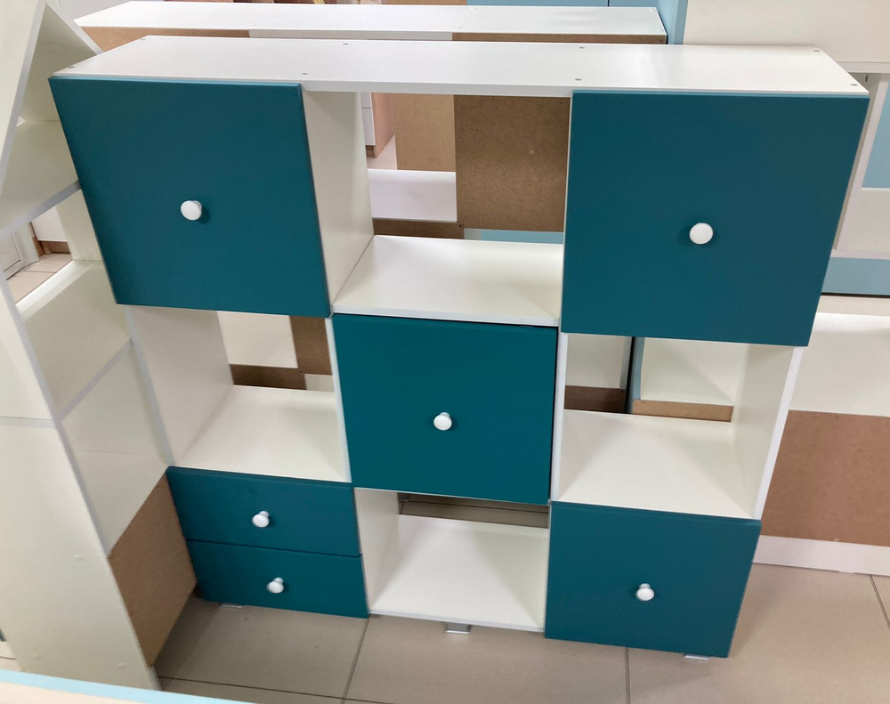 Стеллаж Кубик В-1 МДФ белый/аква