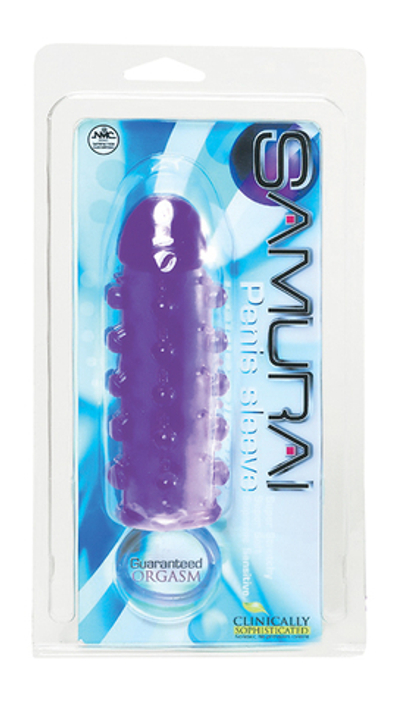Закрытая фиолетовая насадка с пупырышками SAMURAI PENIS SLEEVE PURPLE - 14,5 см.