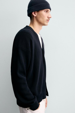 ZARA ТРИКОТАЖНАЯ ШАПКА ИЗ ХЛОПКА И КАШЕМИРА, МОРСКОЙ СИНИЙ