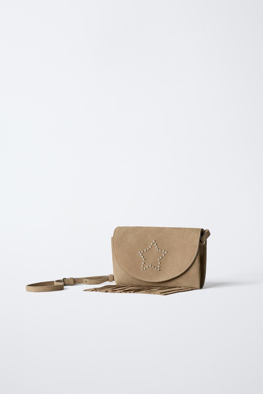 ZARA КОЖАНАЯ СУМКА С БАХРОМОЙ, КОРИЧНЕВЫЙ