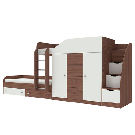 Кровать двухъярусная КарИВи Астра 6 с лестницей Комод КарИВиом Бодего Темный Белый